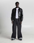 PU Leather Collared Varsity Jacket