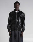 PU Leather Collared Varsity Jacket