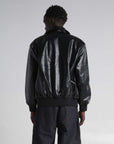 PU Leather Collared Varsity Jacket
